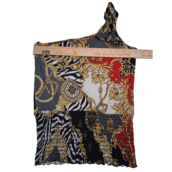 EUC Body Central Sz. L Multi-color Sleeveless Chains/Floral One Shoulder Top - Picture 3 of 7